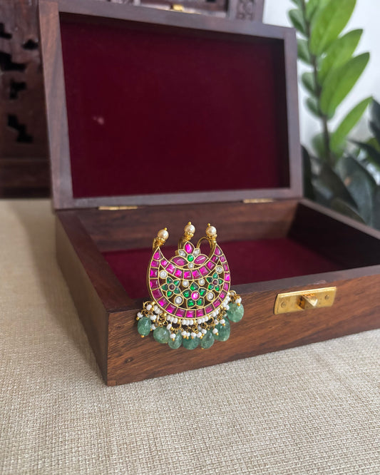 Multicolor Handcrafted Jadau Kundan Chand Hair Pin | HA195