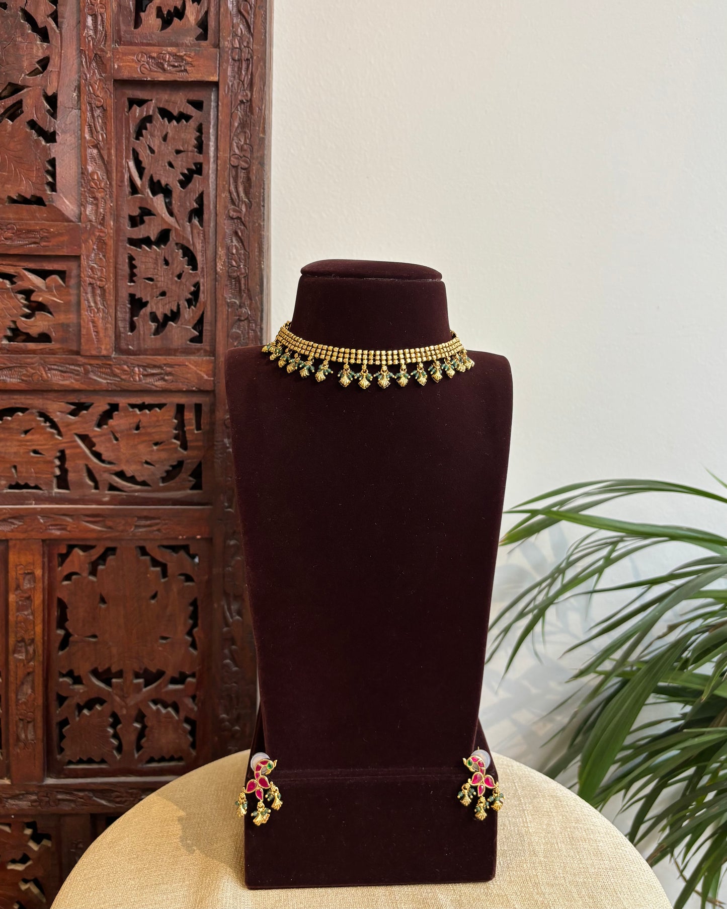 Antique Finish Jadau Pearl Necklace Set with Matching Earrings | NC398