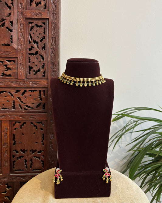 Antique Finish Jadau Pearl Necklace Set with Matching Earrings | NC398