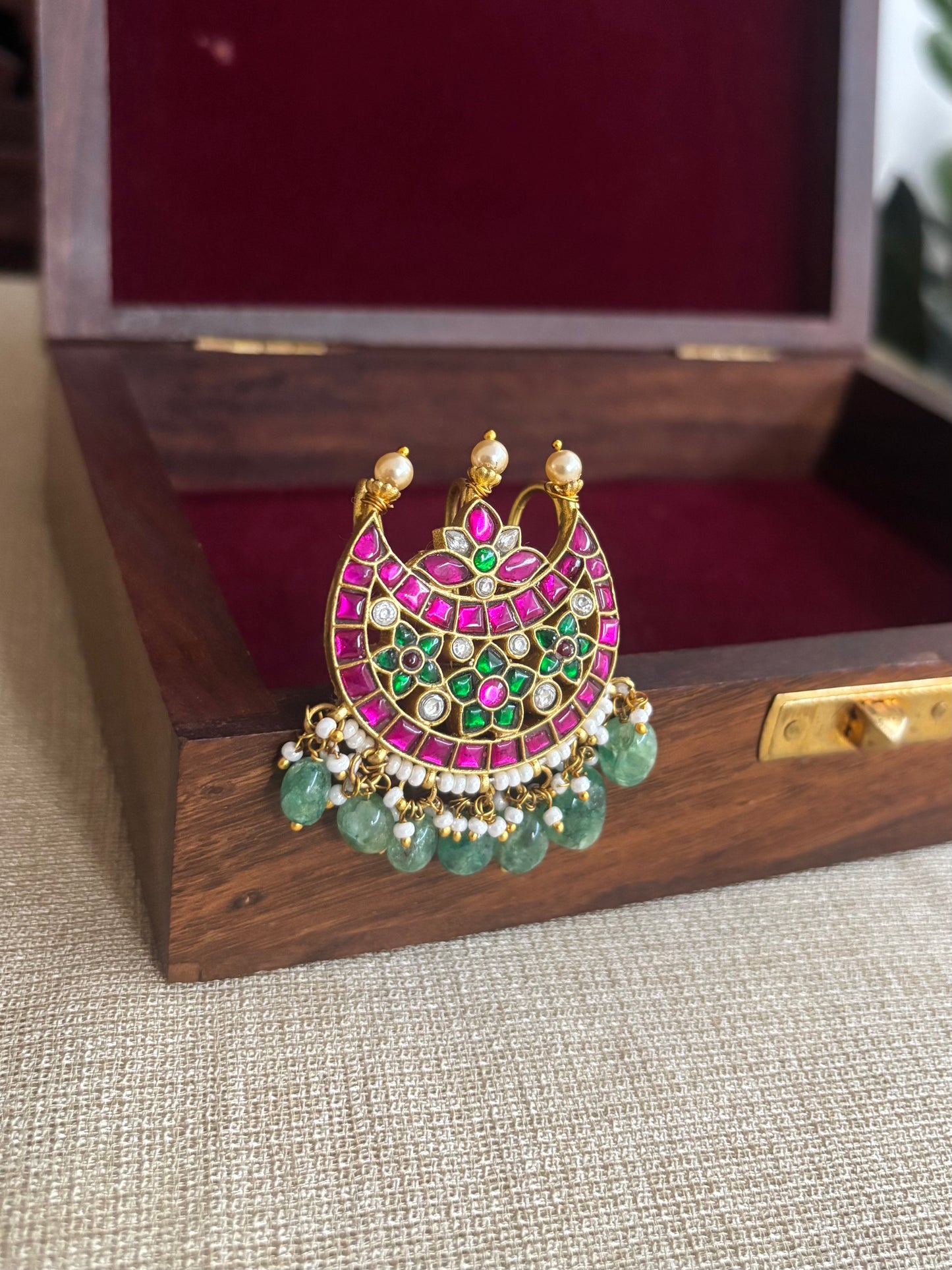 Multicolor Handcrafted Jadau Kundan Chand Hair Pin | HA195