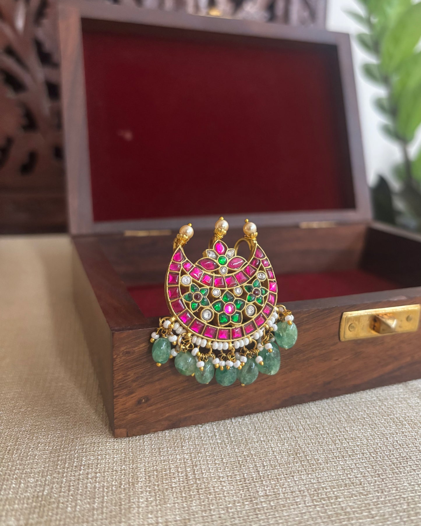 Multicolor Handcrafted Jadau Kundan Chand Hair Pin | HA195