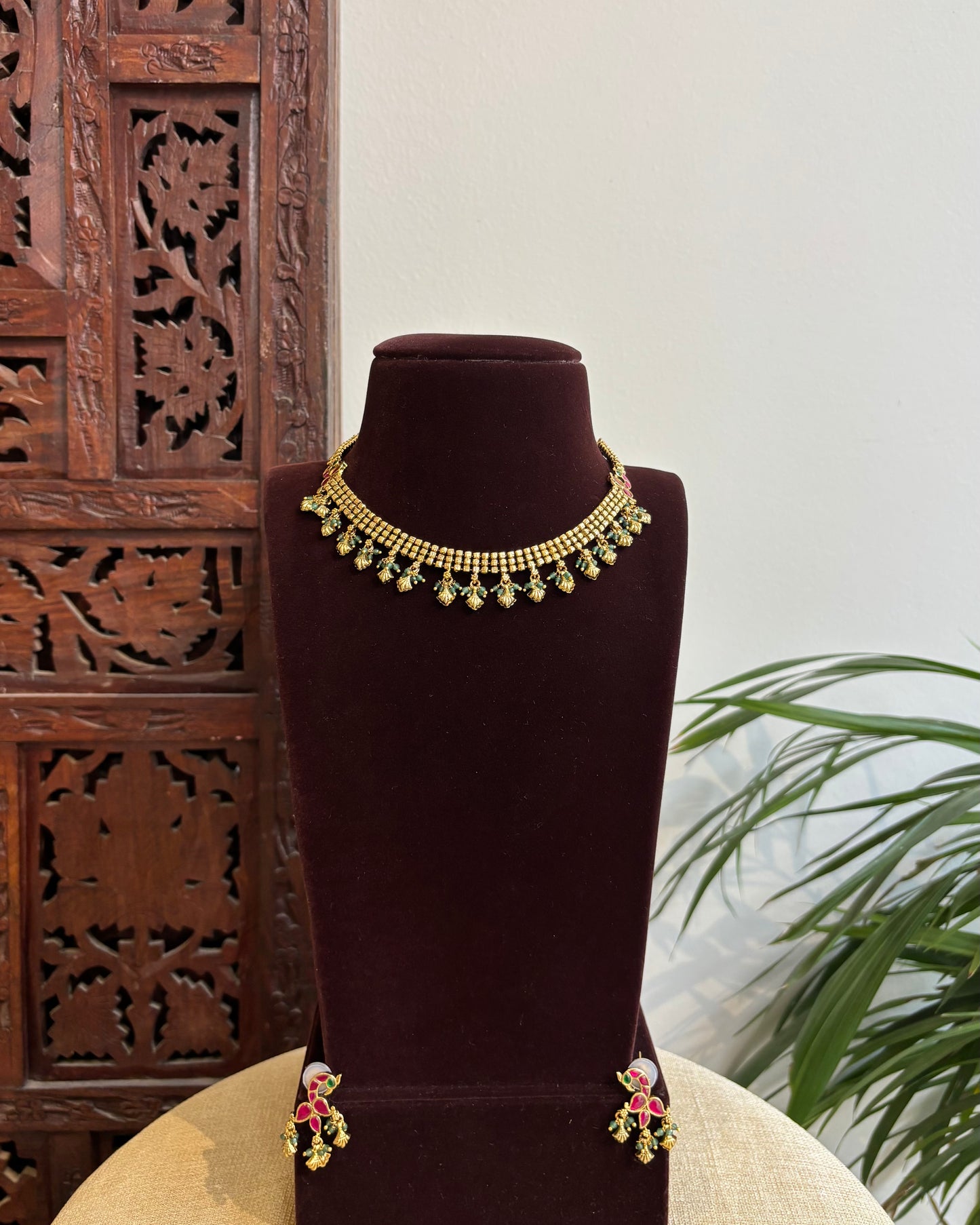 Antique Finish Jadau Pearl Necklace Set with Matching Earrings | NC398