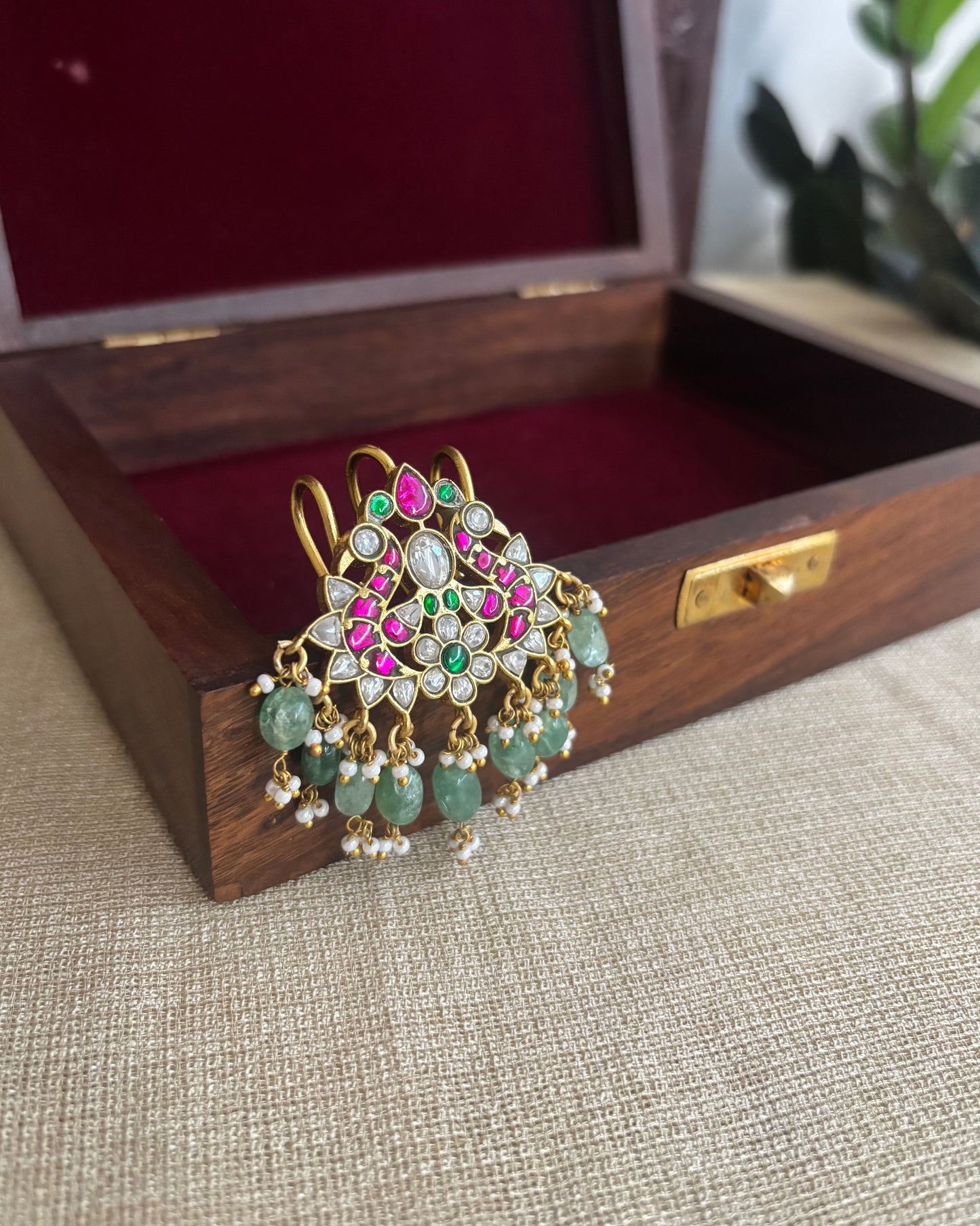 Multicolor Handcrafted Jadau Kundan Peacock Hair Pin | HA191