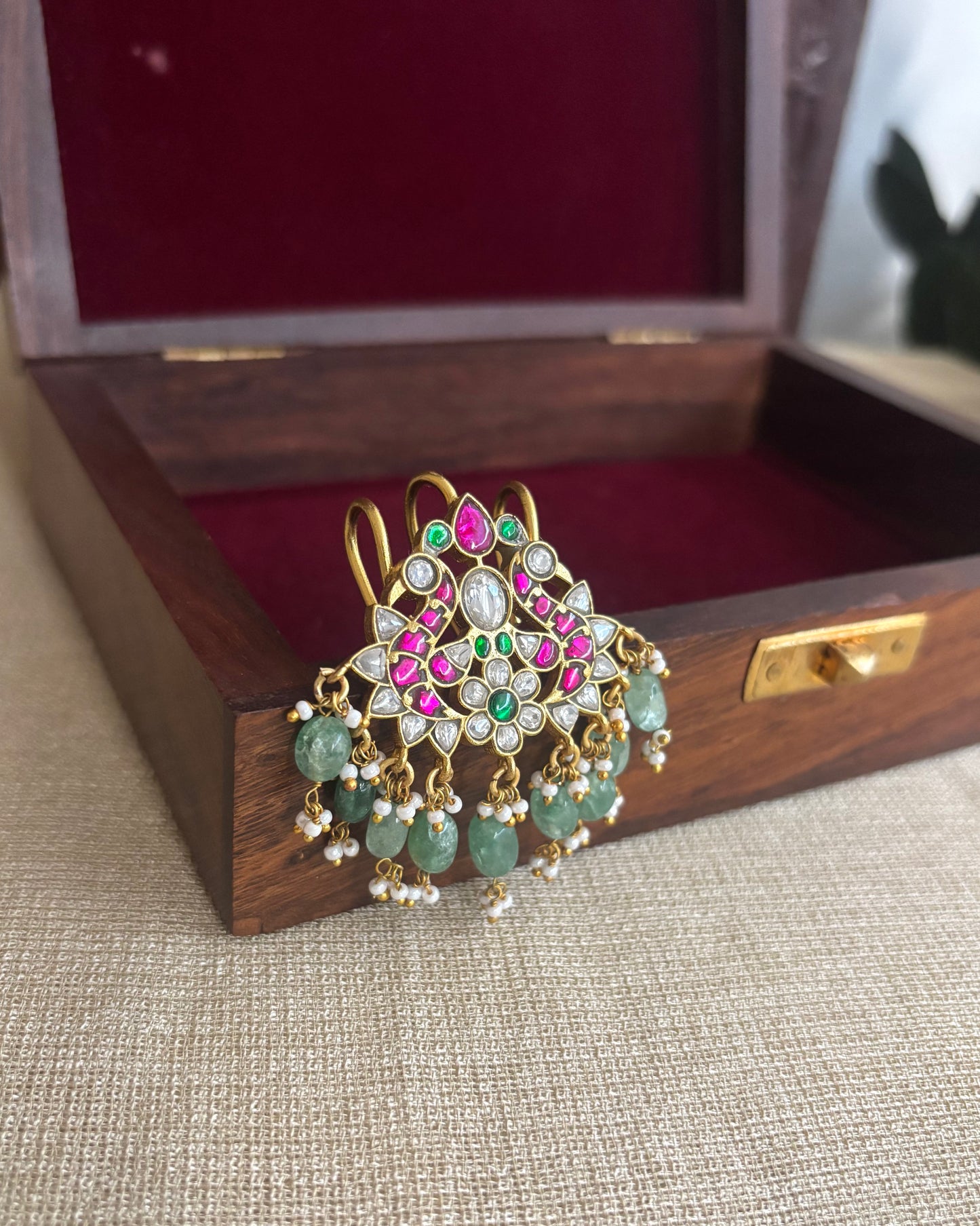 Multicolor Handcrafted Jadau Kundan Peacock Hair Pin | HA191