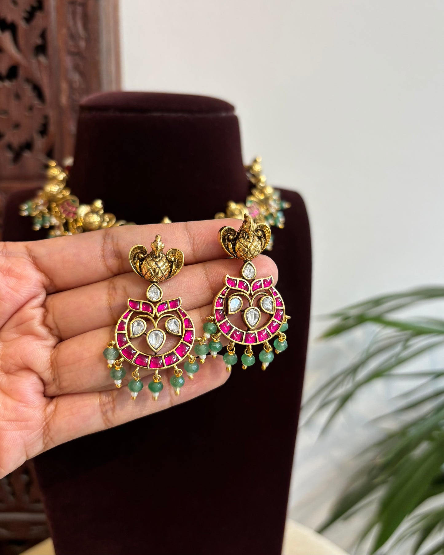Jadau Kundan Antique Finish Peacock Floral Necklace Set – 3D Peacock Motif | NC382