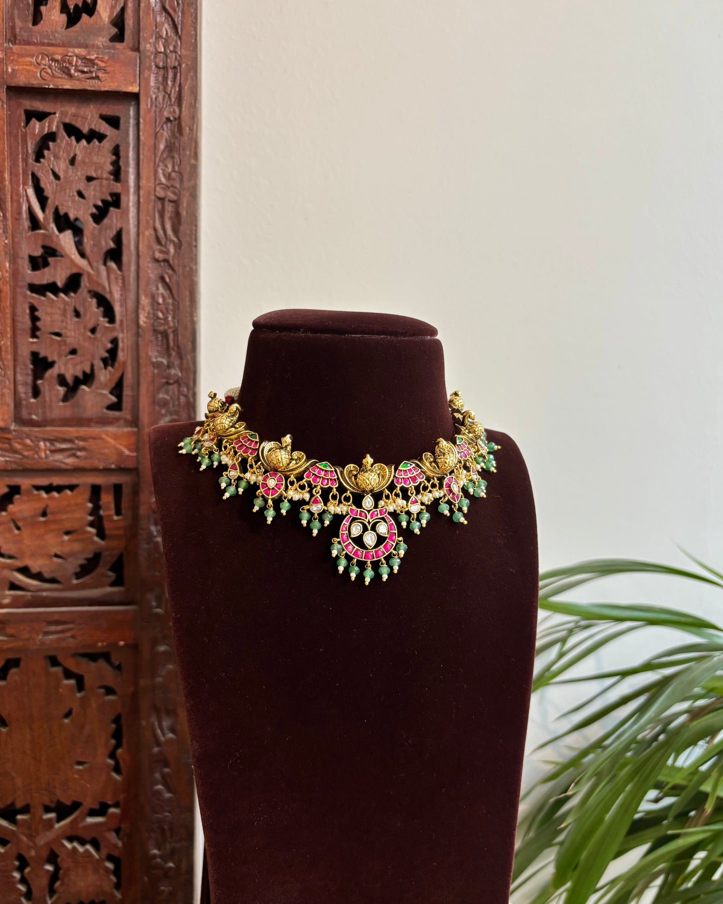 Jadau Kundan Antique Finish Peacock Floral Necklace Set – 3D Peacock Motif | NC382