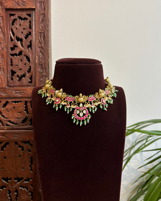Jadau Kundan Antique Finish Peacock Floral Necklace Set – 3D Peacock Motif | NC382