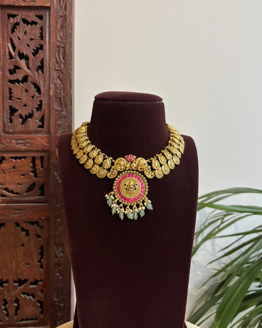 Jadau Kundan Antique Finish Peacock Floral Necklace Set – Peacock Motif | NC384