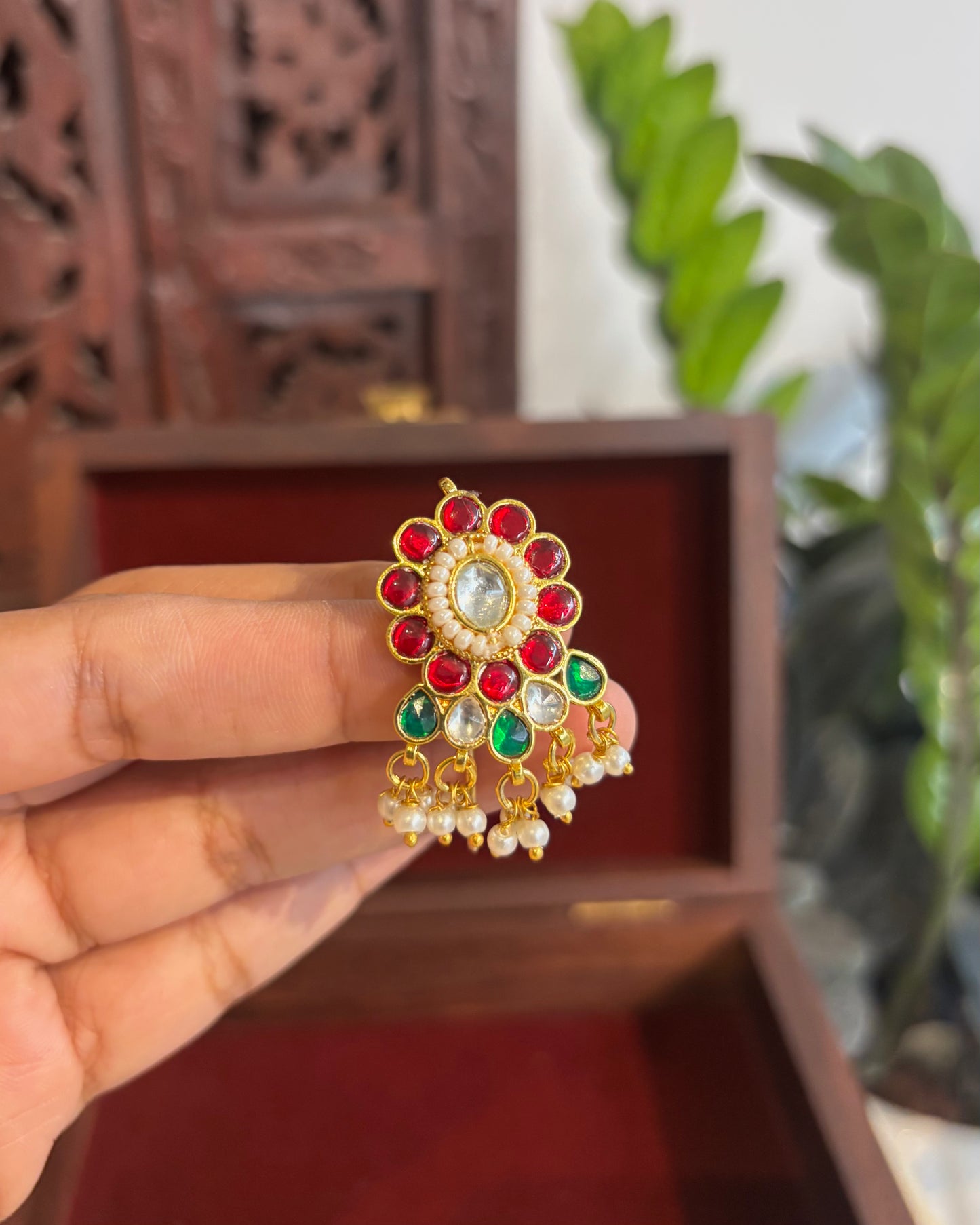 Multicolor Handcrafted Jadau Kundan Floral Hair Pin | HA193