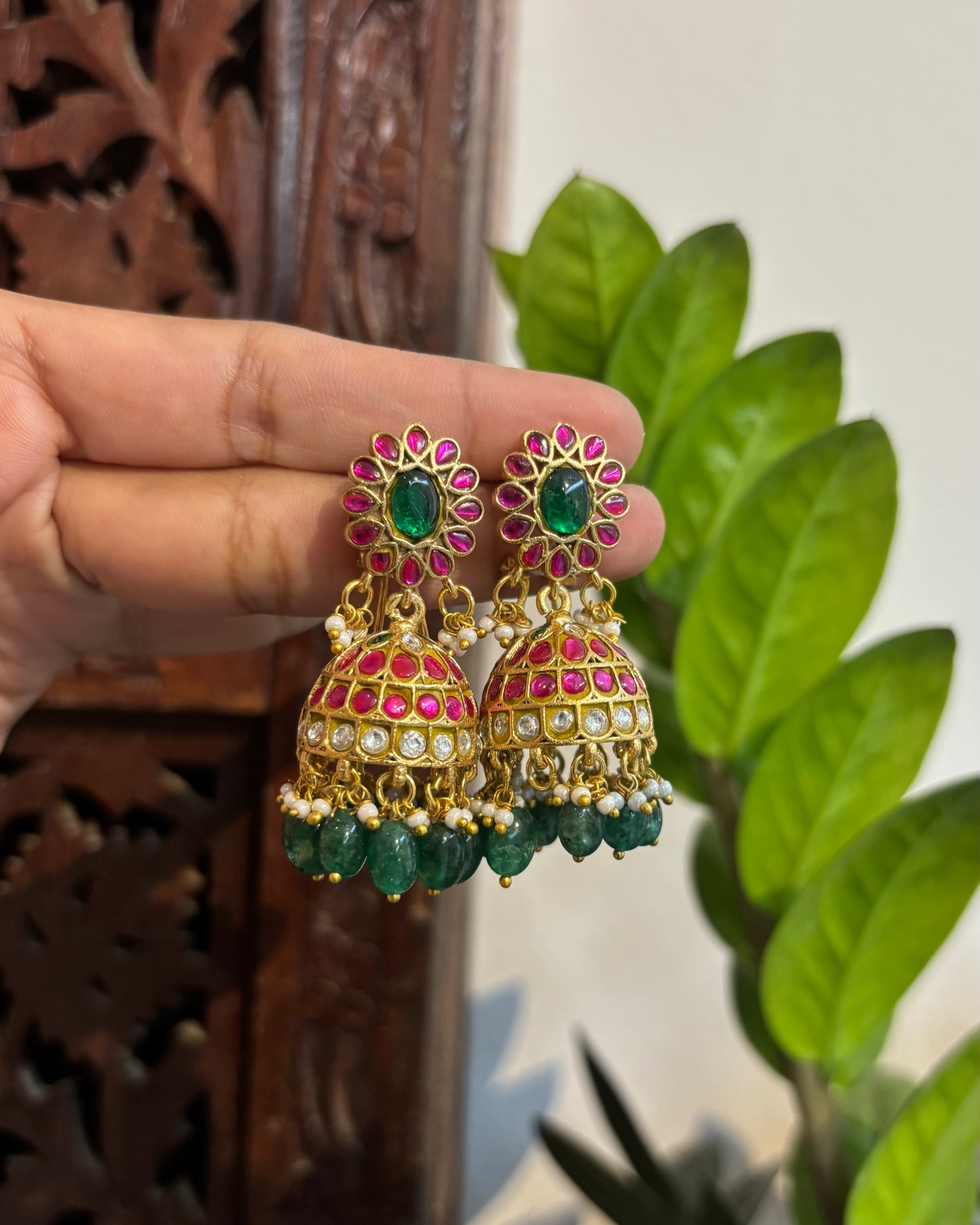 Floral Statement Multicolor Jadau Kundan Jhumkas | ER146