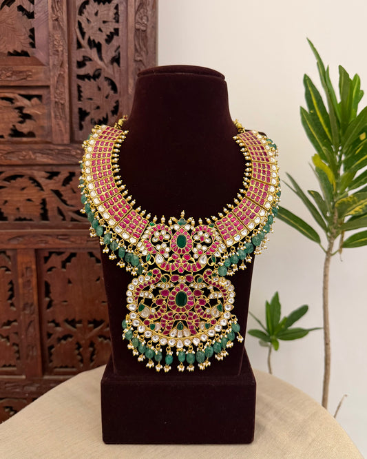 Jadau Kundan Statement Necklace with Peacock Pendant | NC630