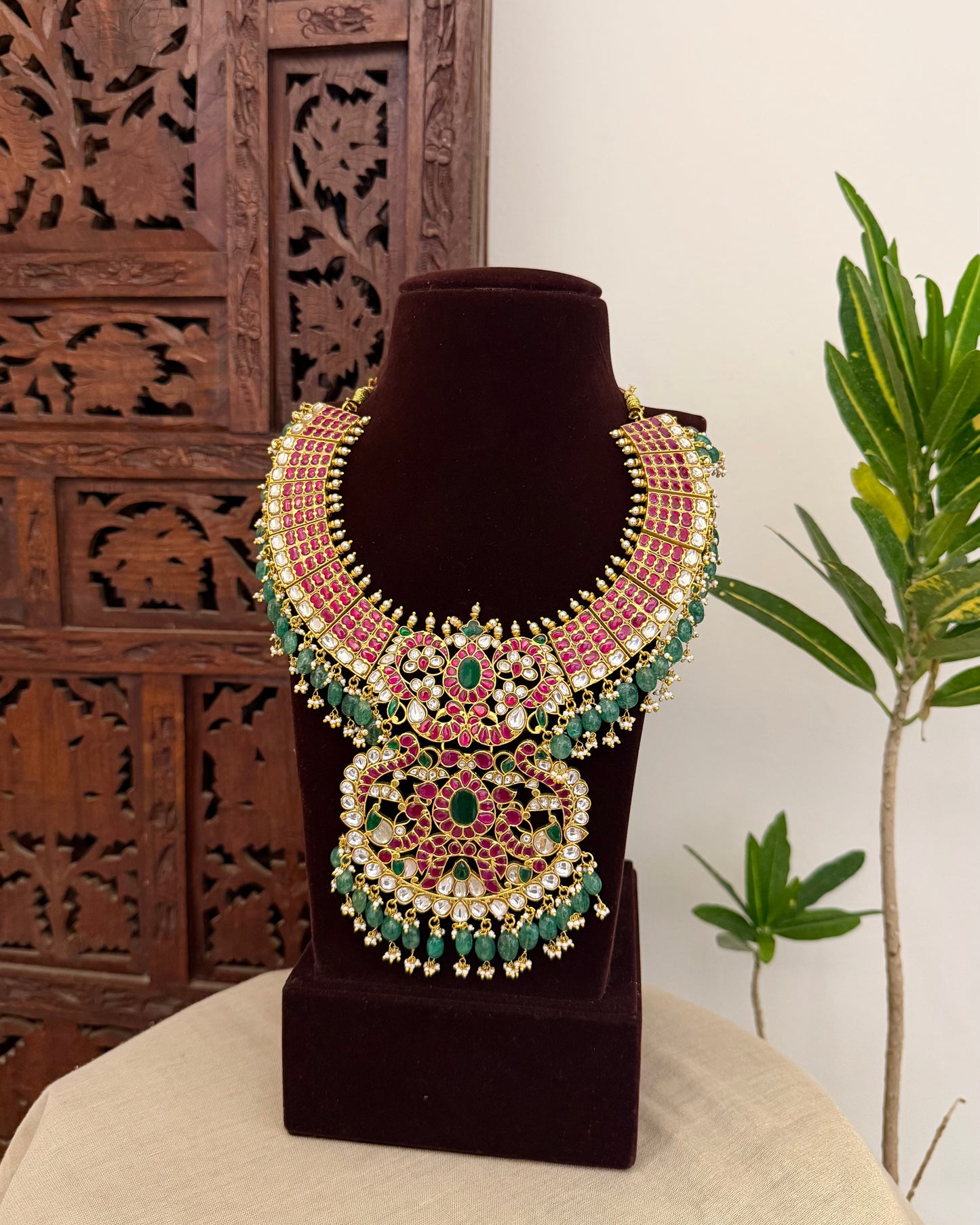 Jadau Kundan Statement Necklace with Peacock Pendant | NC630