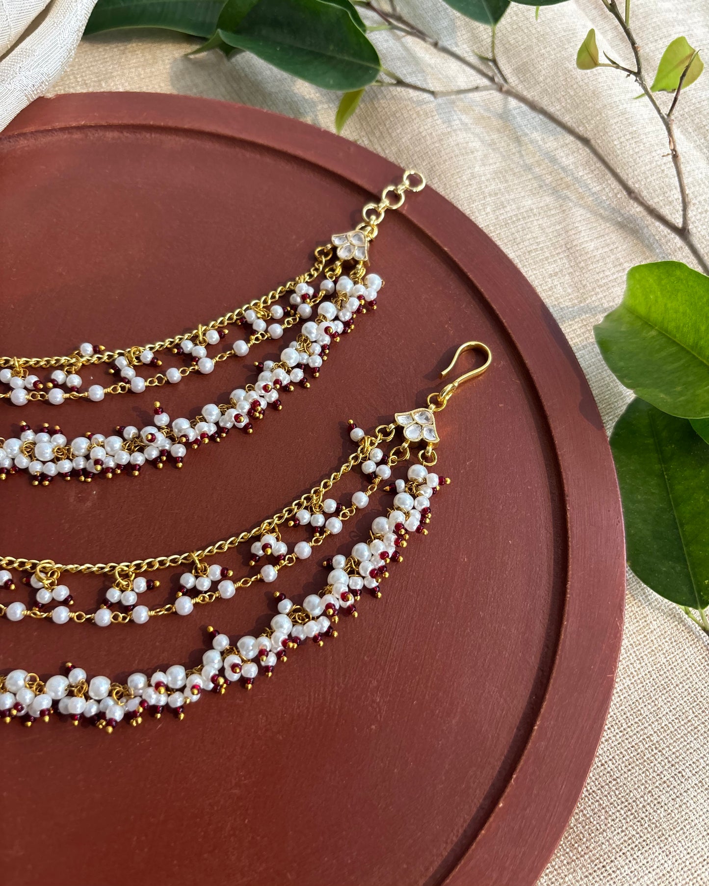 Minimal Pearl Kundan Ear Chain | EC132