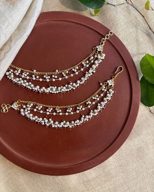 Minimal Pearl Kundan Ear Chain | EC132