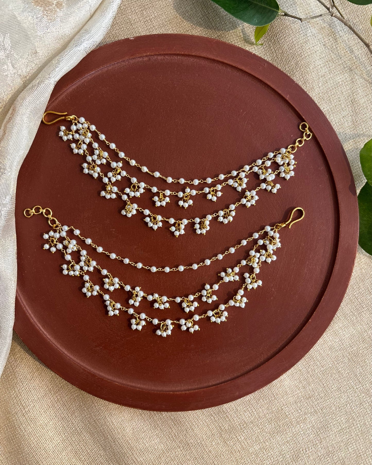 Minimal Pearl Kundan Ear Chain | EC130