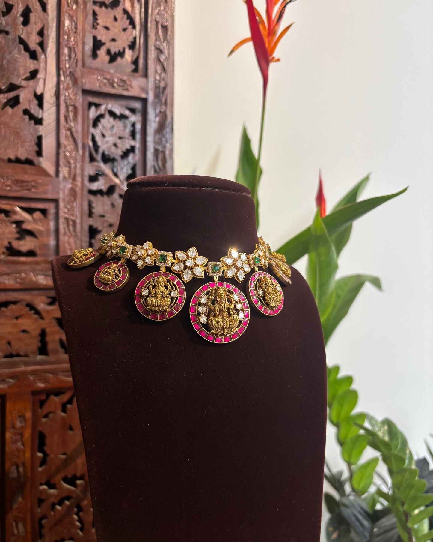 Statement Mossanite Jadau Antique Lakshmi Necklace Set | NC184