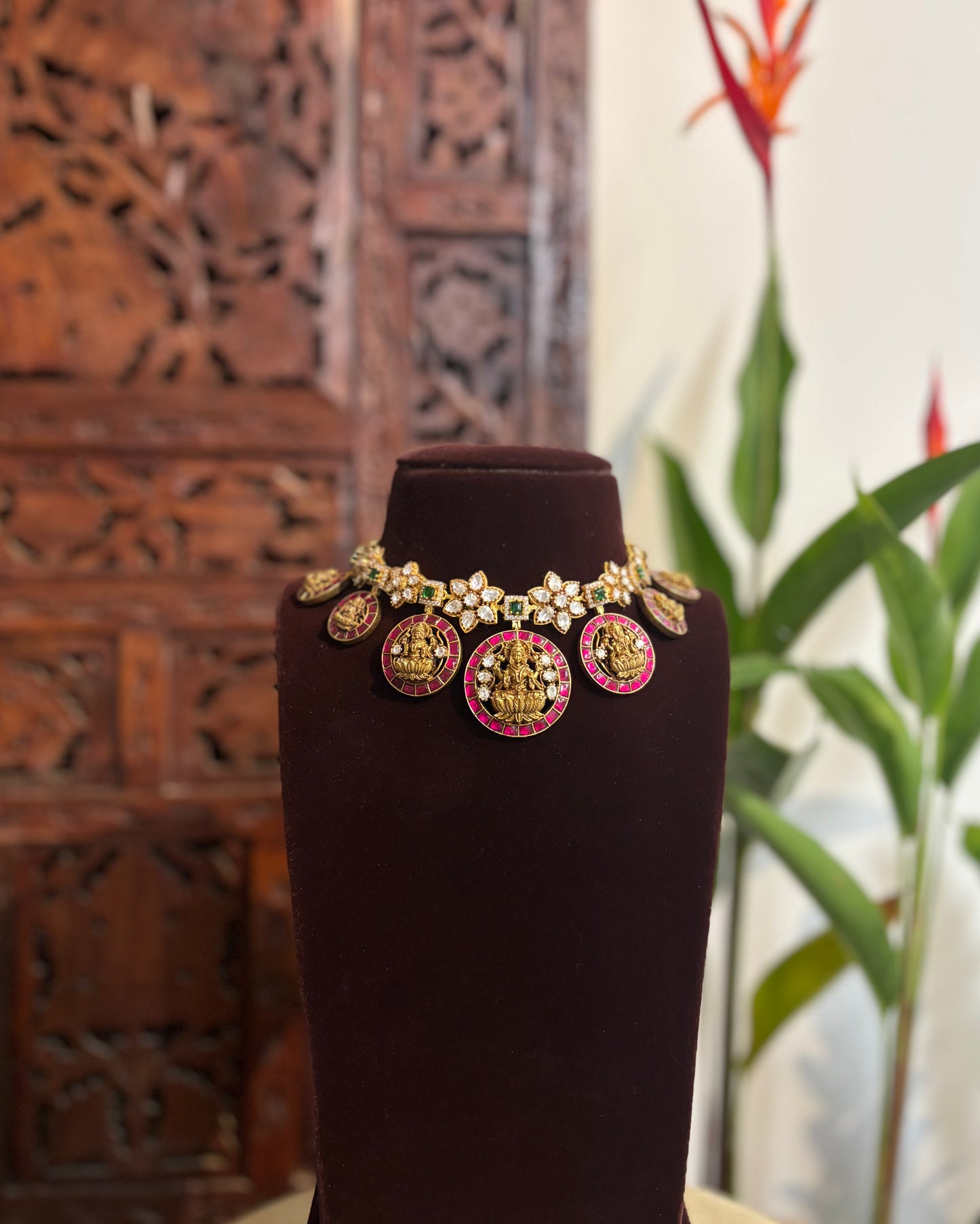 Statement Mossanite Jadau Antique Lakshmi Necklace Set | NC184