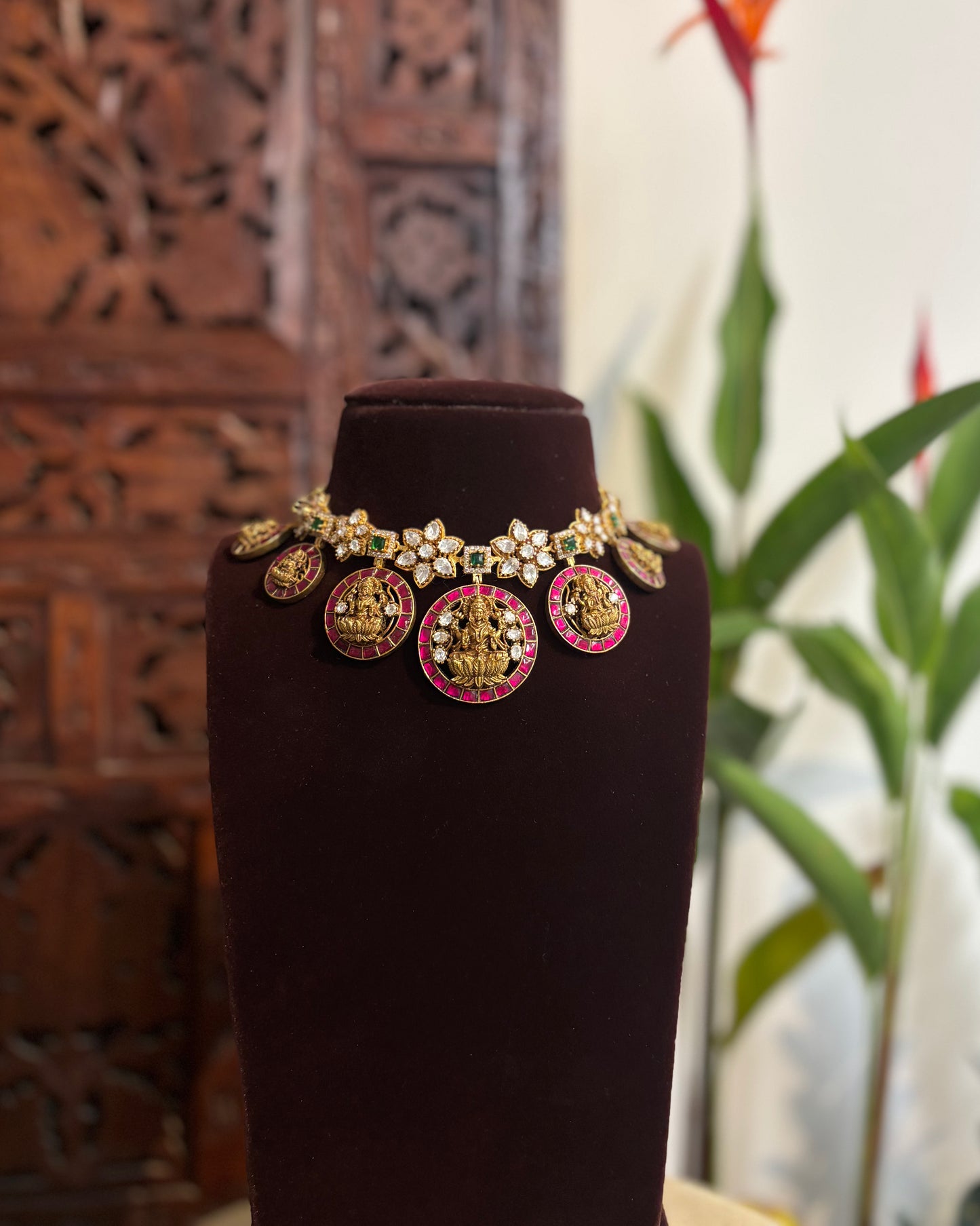 Statement Mossanite Jadau Antique Lakshmi Necklace Set | NC184