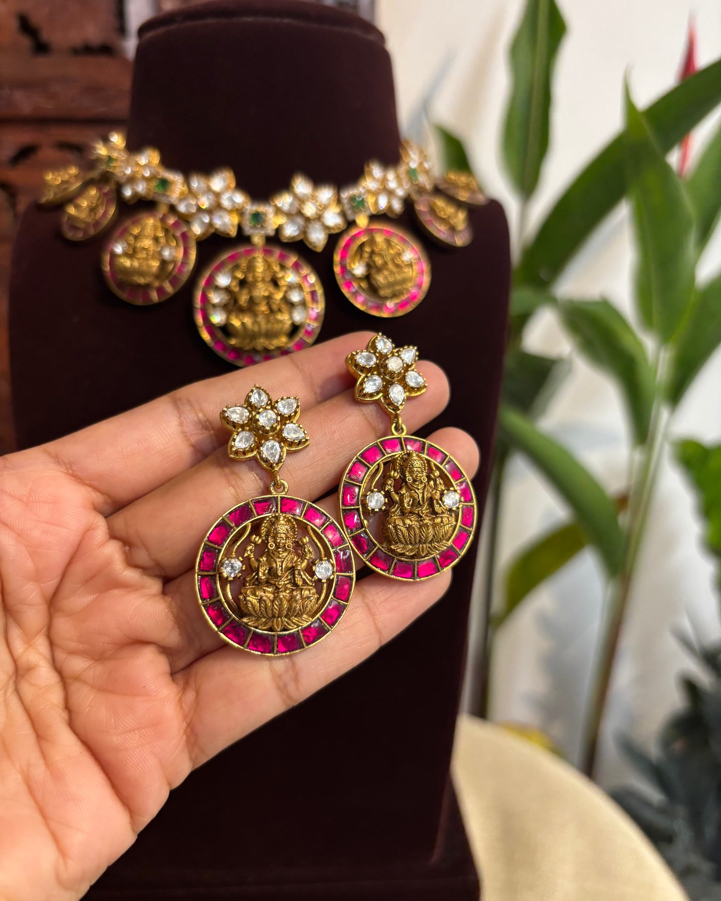 Statement Mossanite Jadau Antique Lakshmi Necklace Set | NC184