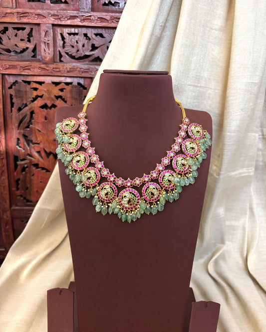 Handcrafted Peacock Bottumala – Gold-Plated Jadau Kundan Jewelry | NC105