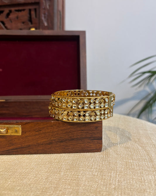 Gold Jadau Kundan Gold Plated Bangles | BA046