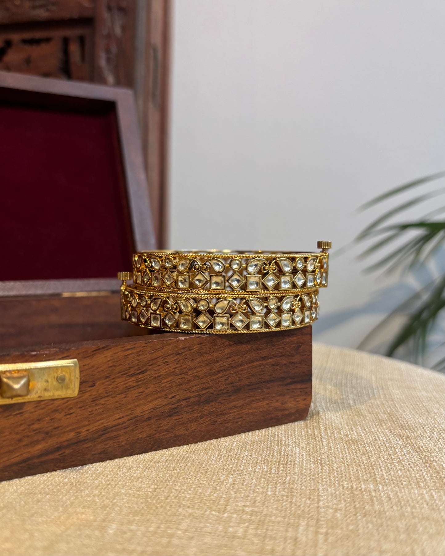 Gold Jadau Kundan Gold Plated Bangles | BA046