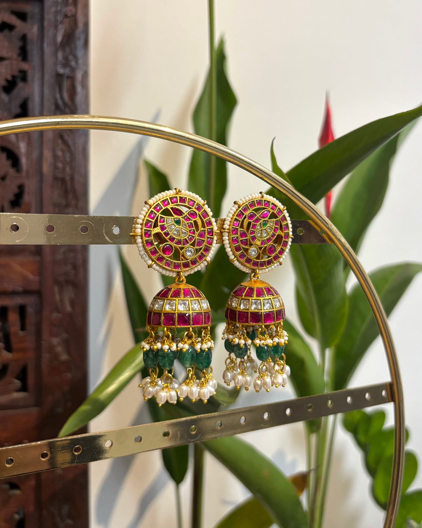 Bridal Jadau Kundan Jhumkas with Pearls & Strawberry Beads | ER142