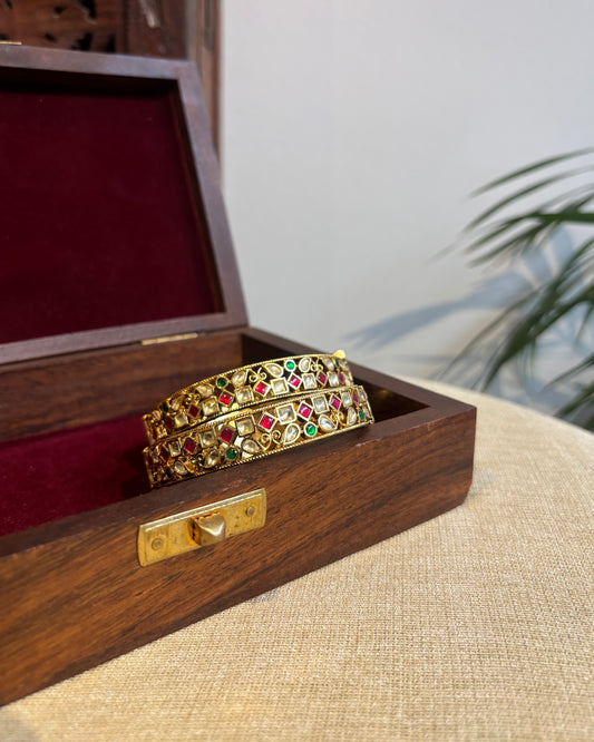 Multicolor Jadau Kundan Gold Plated Bangles | BA048