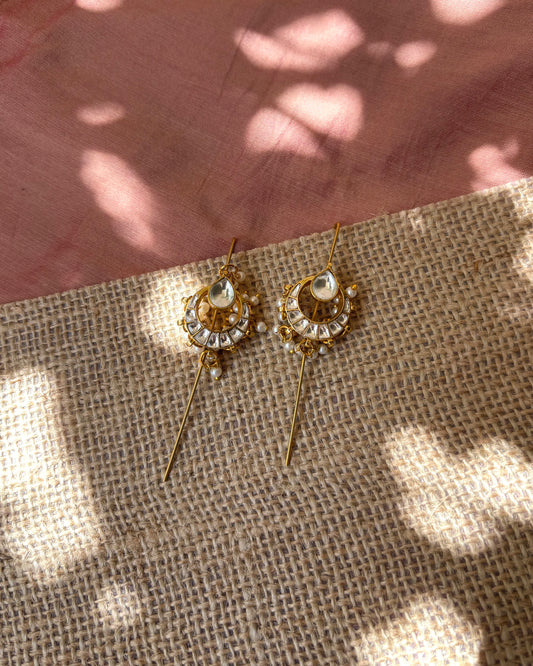 Jadau Kundan White Needle Ear Cuffs – Statement Gold-Plated Earrings | ER005