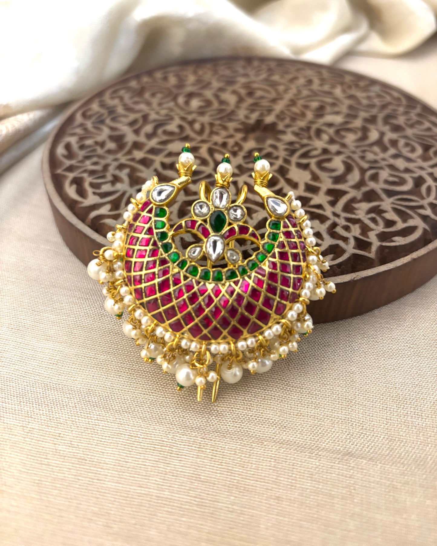 Multicolor Handcrafted Jadau Kundan Peacock Hair Pin | HA114