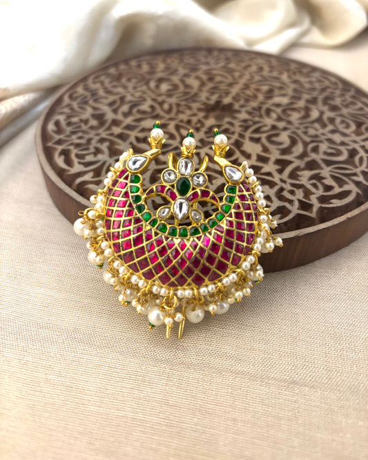 Multicolor Handcrafted Jadau Kundan Peacock Hair Pin | HA114