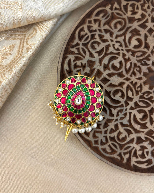 Multicolor Handcrafted Jadau Kundan Peacock Hair Pin | HA115