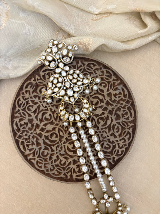 Moissanite & Pearl Long Hair Accessory – Elegant Bridal Jadai | HA113