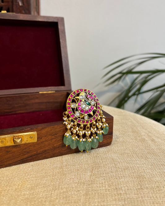 Multicolor Royal Floral Peacock Jadau Kundan Pendant | HA282