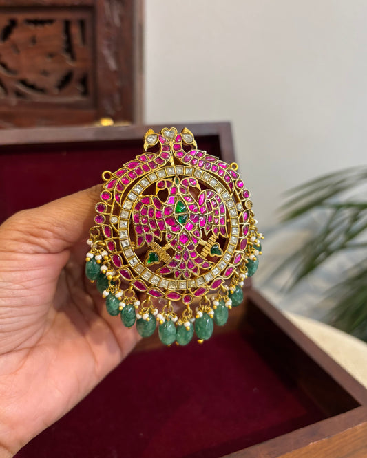 Multicolor Royal Double Pakshi Jadau Kundan Pendant | HA275