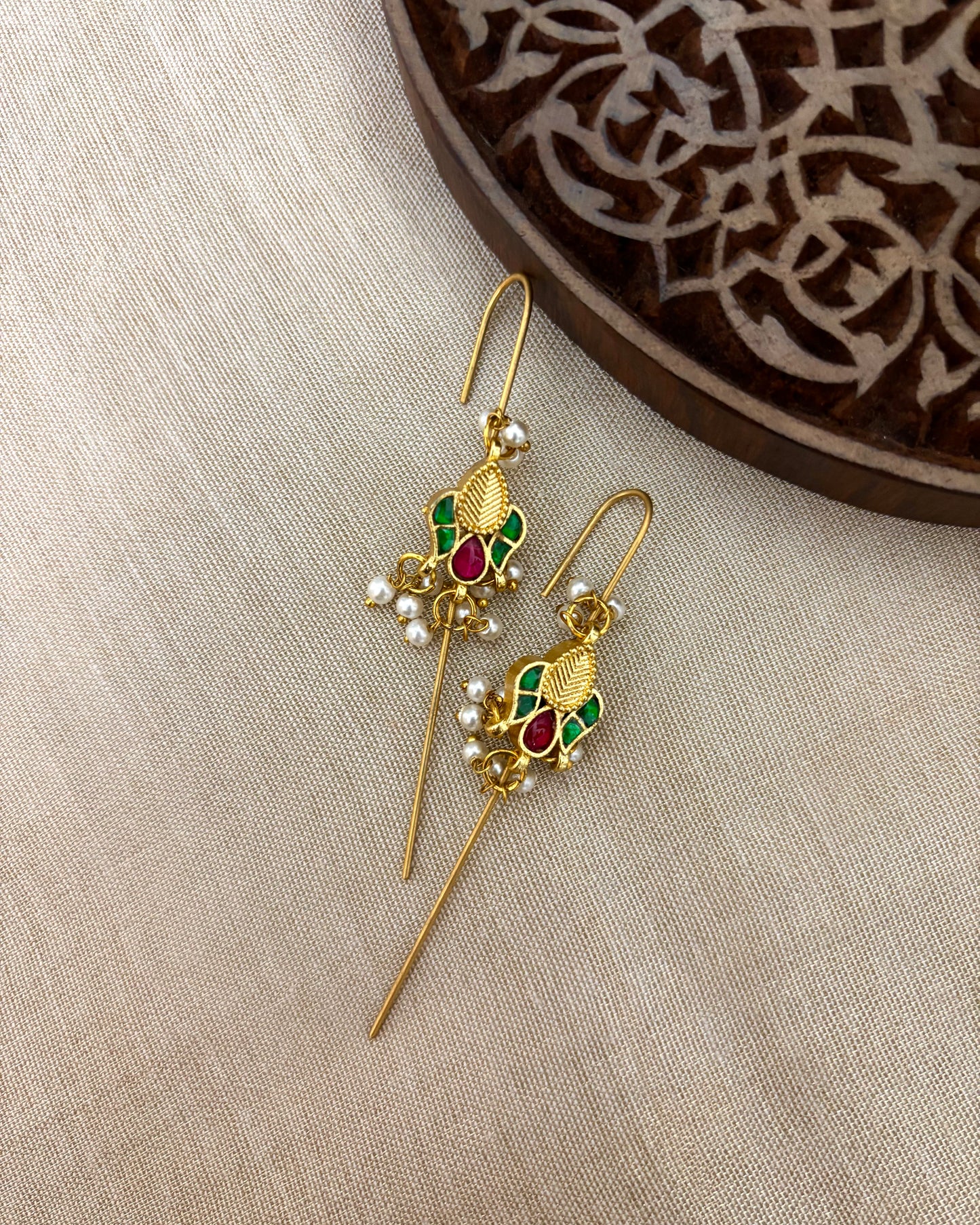 Handmade Minimal Jadau Kundan Flower Needle Ear Cuffs | ER131