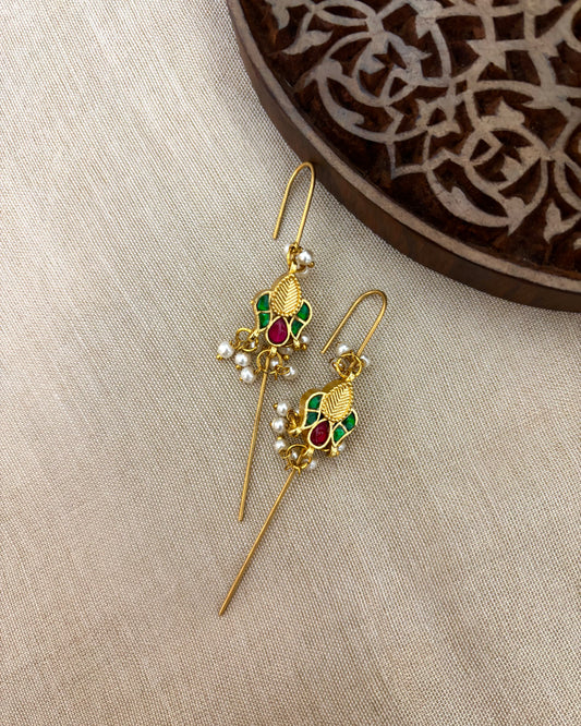 Handmade Minimal Jadau Kundan Flower Needle Ear Cuffs | ER131