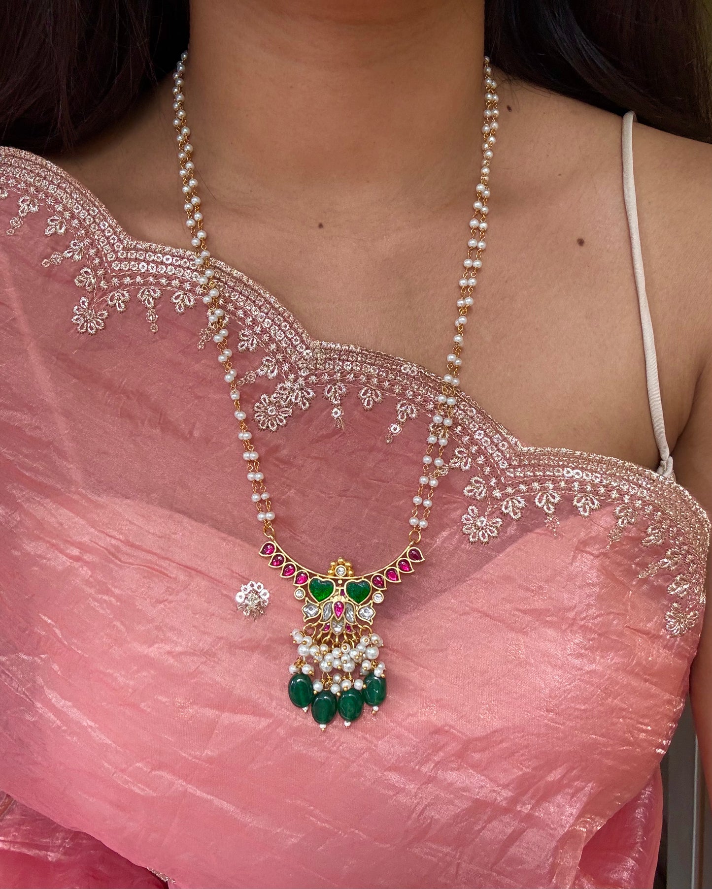 Lotus Bloom Pendant – Jadau Kundan & Pearl Chain | NC039