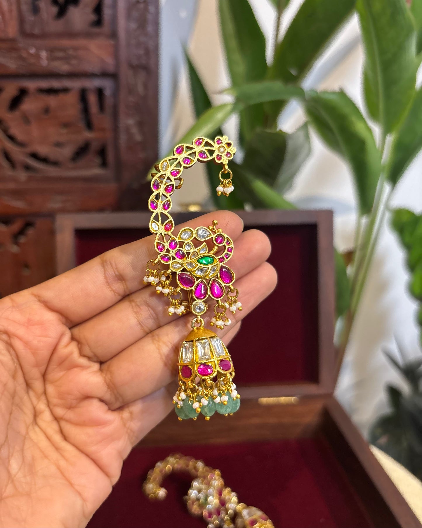 Jadau Kundan Statement Peacock Ear Cuff Earrings – Intricately Handcrafted | ER151