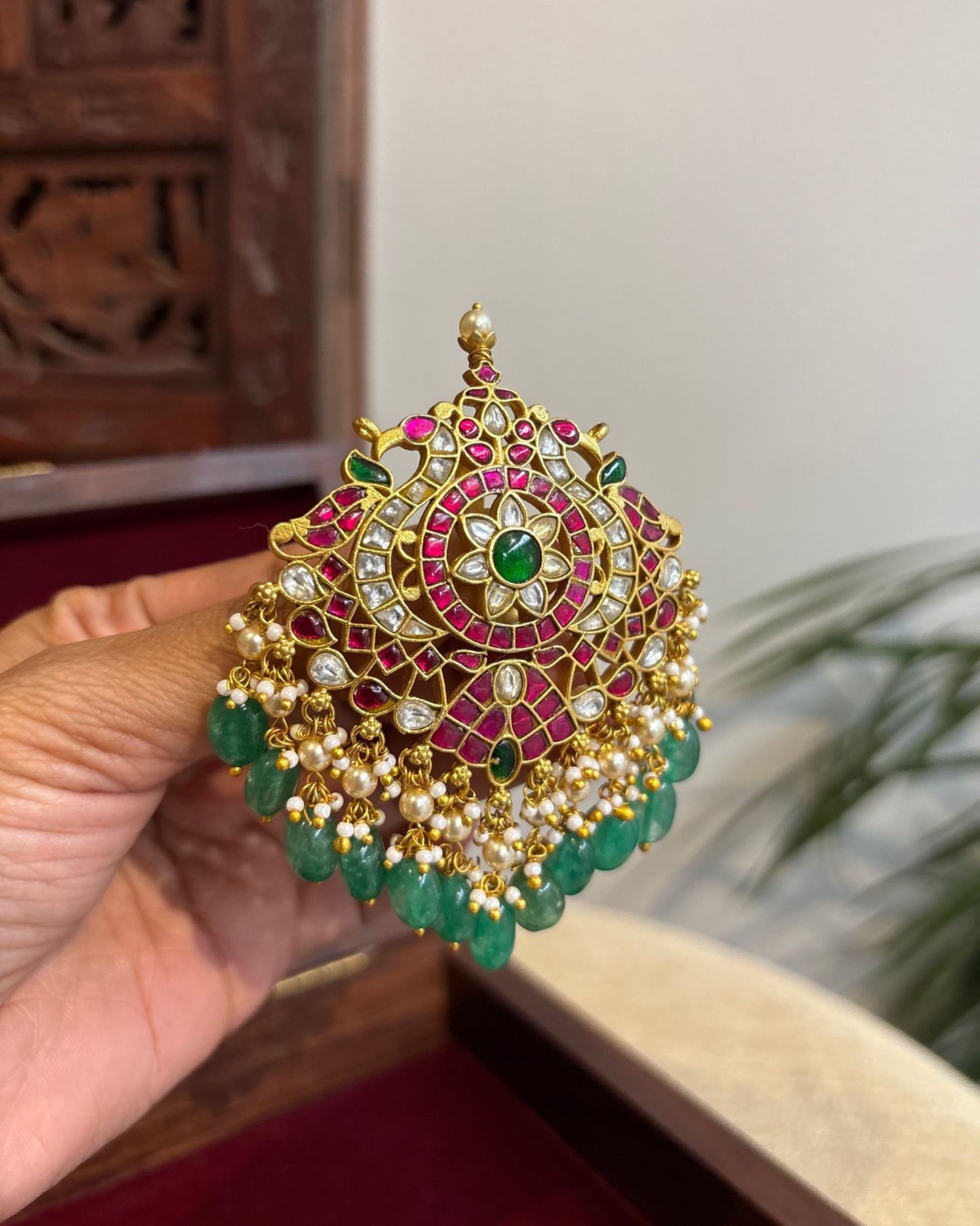 Multicolor Royal Floral Peacock Jadau Kundan Pendant | HA277