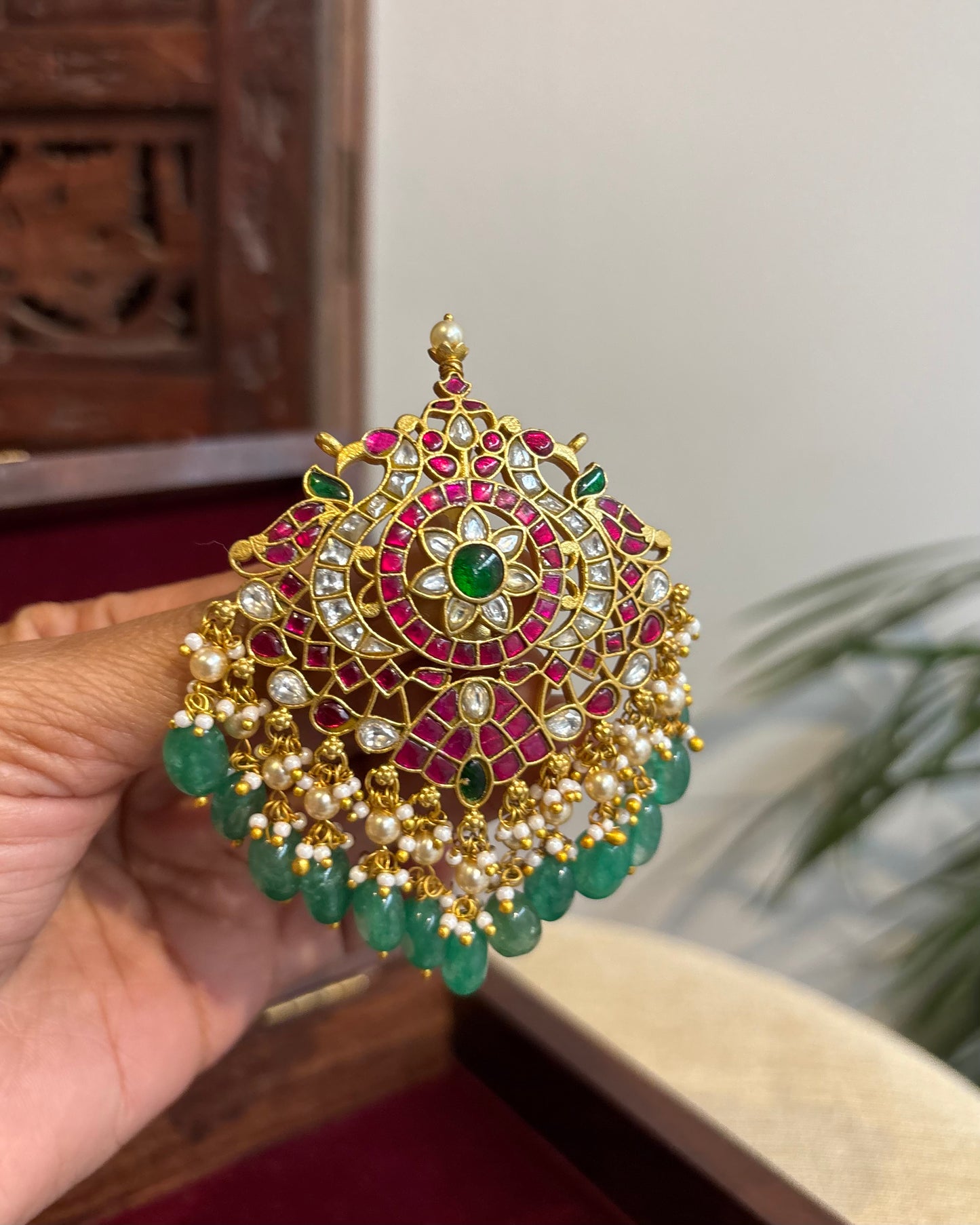 Multicolor Royal Floral Peacock Jadau Kundan Pendant | HA277