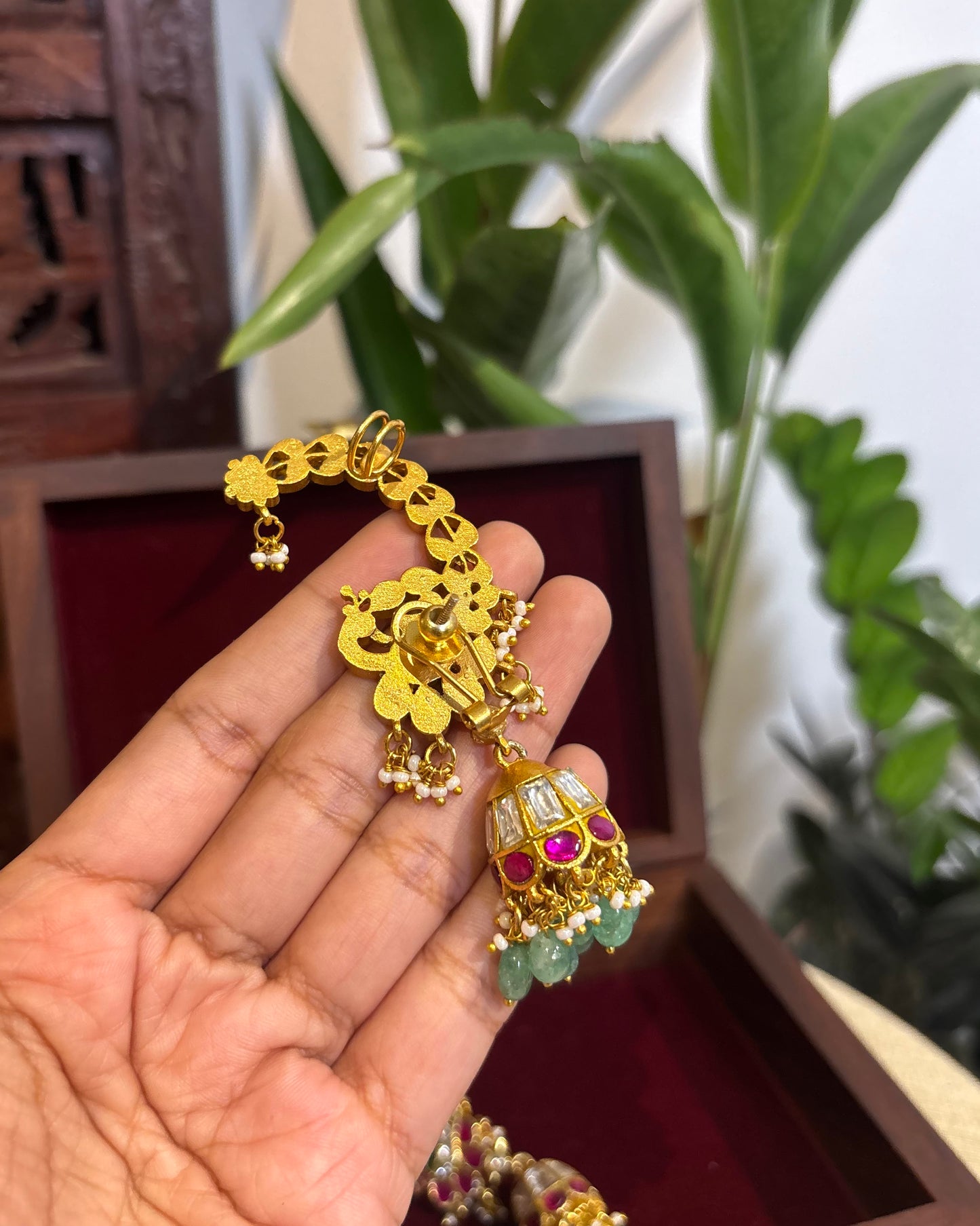 Jadau Kundan Statement Peacock Ear Cuff Earrings – Intricately Handcrafted | ER151
