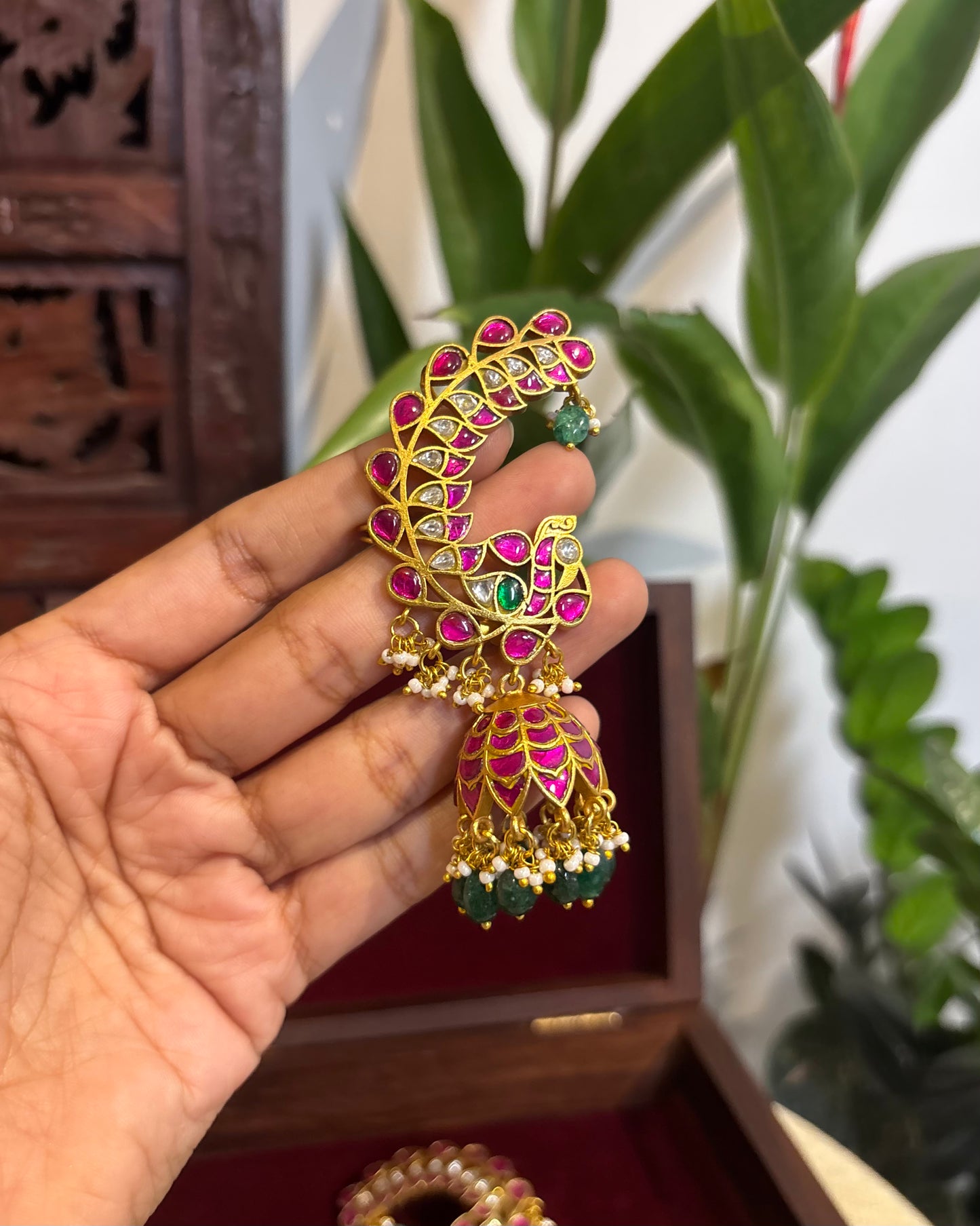 Jadau Kundan Statement Peacock Ear Cuff Earrings – Intricately Handcrafted | ER152