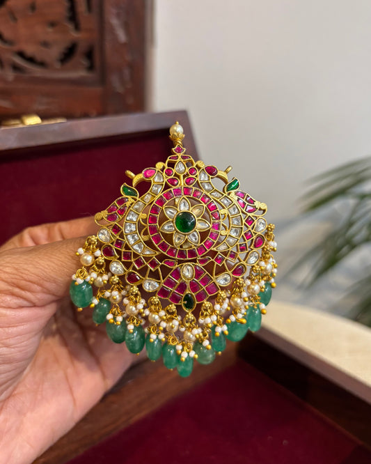 Multicolor Royal Floral Peacock Jadau Kundan Pendant | HA277