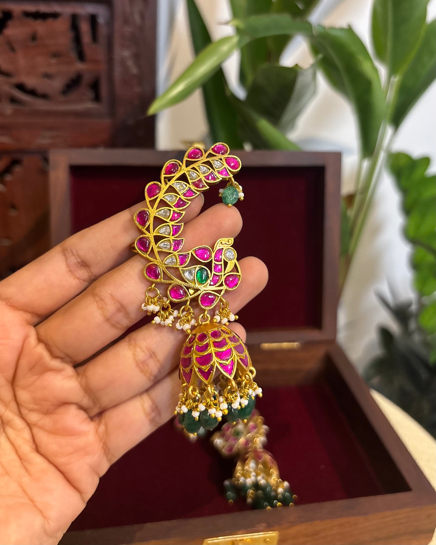 Jadau Kundan Statement Peacock Ear Cuff Earrings – Intricately Handcrafted | ER152