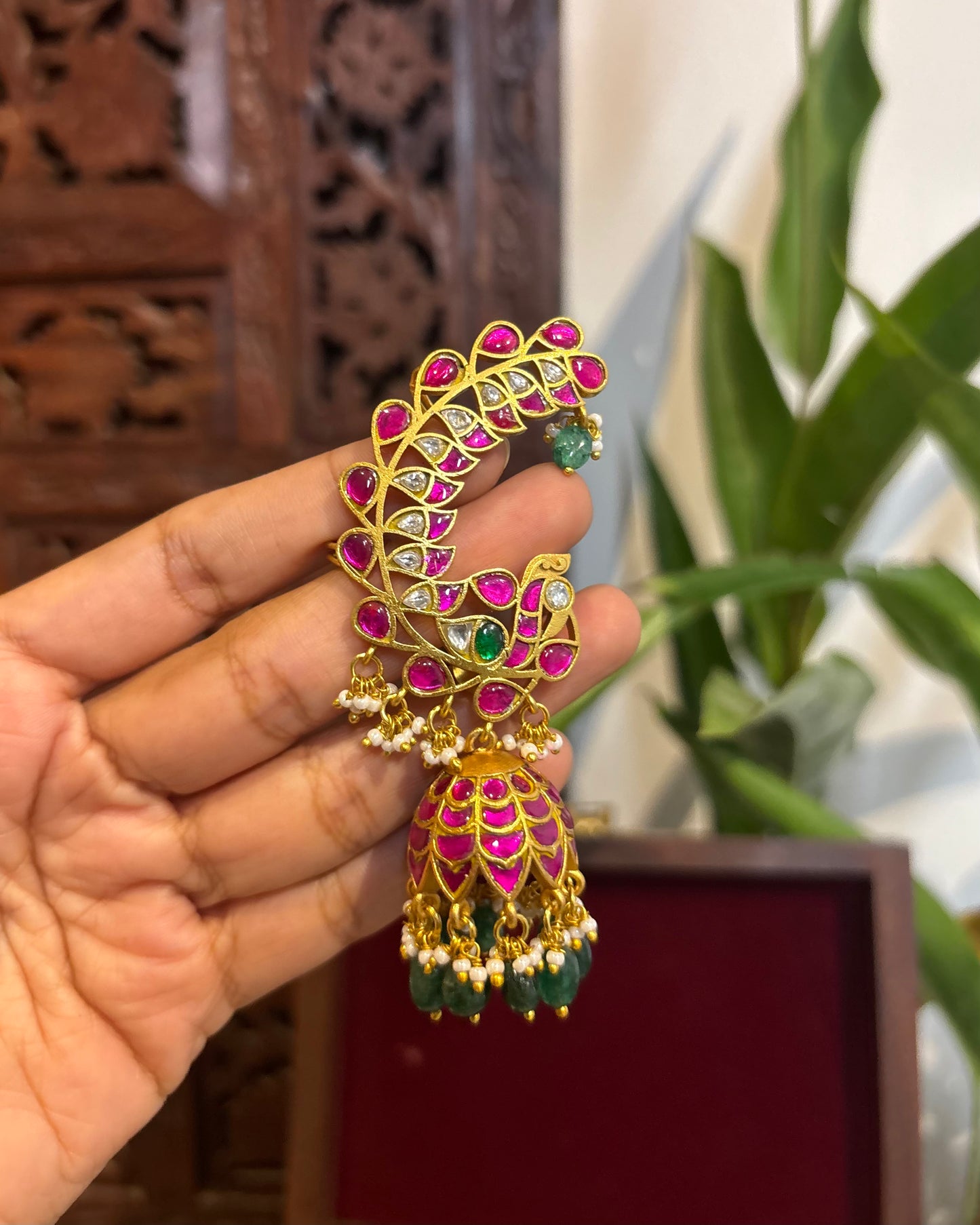 Jadau Kundan Statement Peacock Ear Cuff Earrings – Intricately Handcrafted | ER152