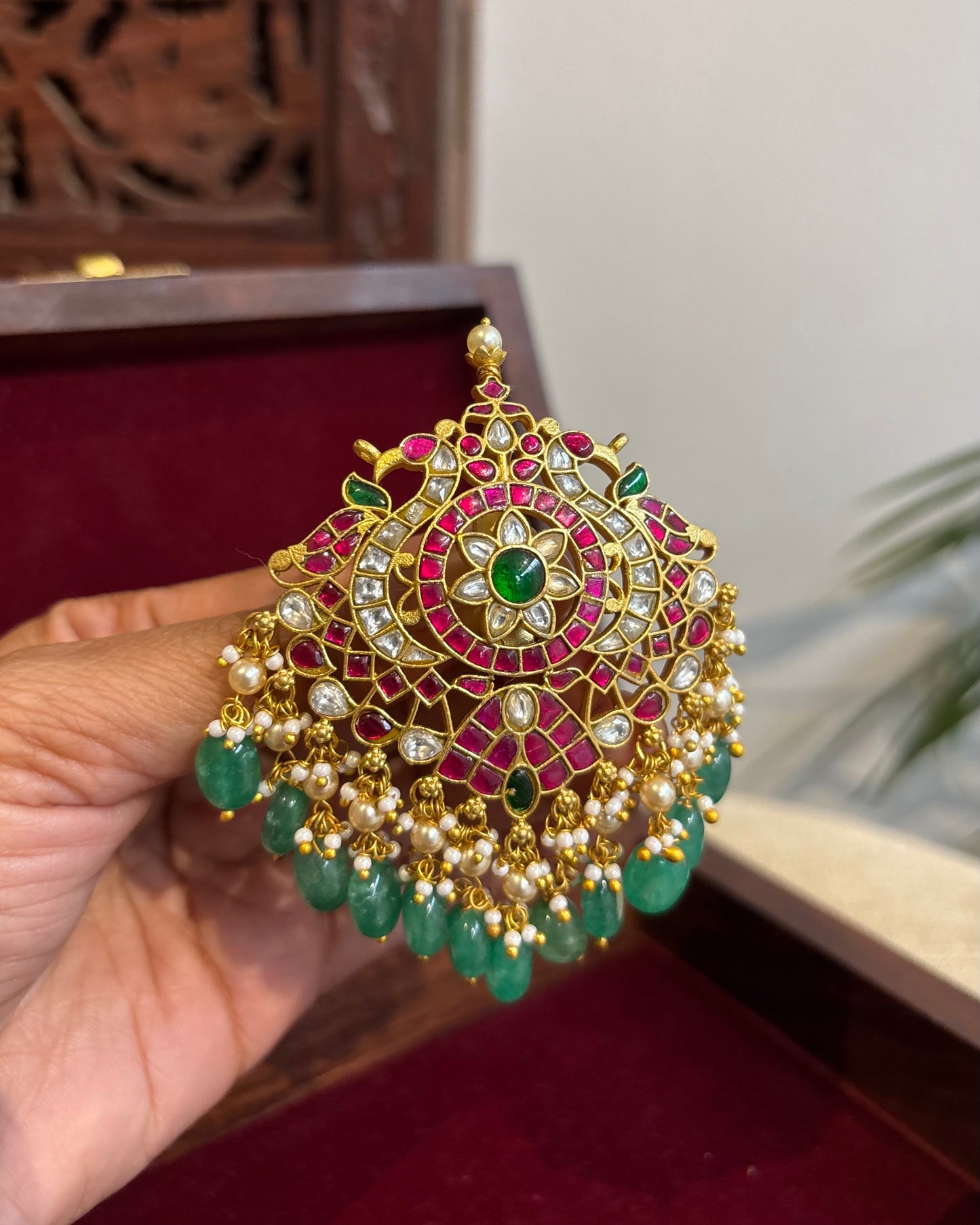 Multicolor Royal Floral Peacock Jadau Kundan Pendant | HA277