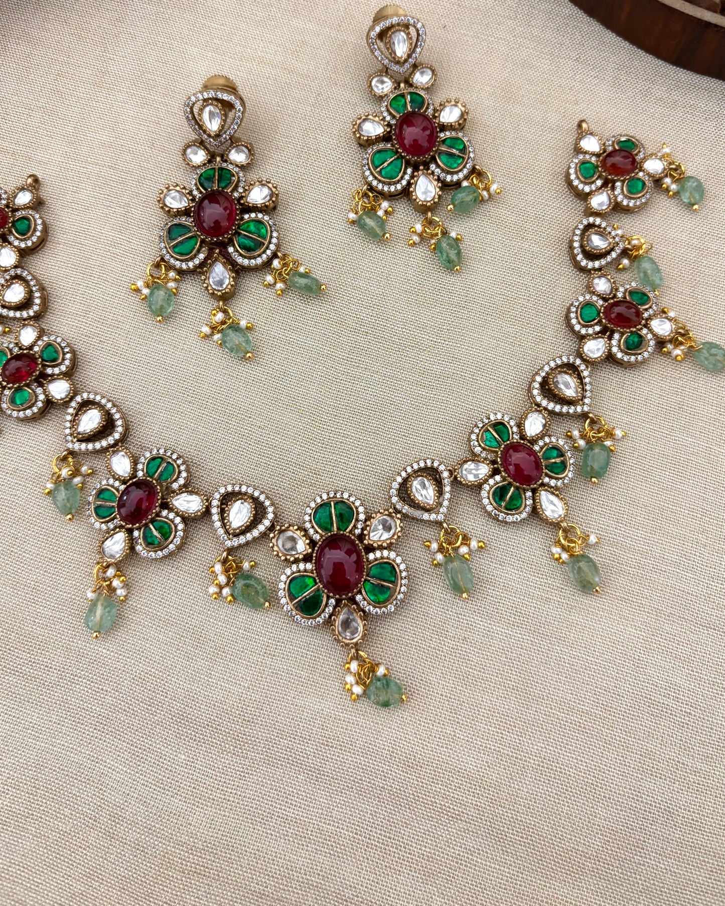 Floral Multicolor Mossanite Necklace Set with Earrings | NC119