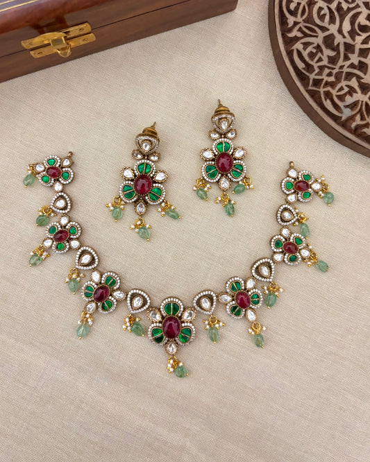 Floral Multicolor Mossanite Necklace Set with Earrings | NC119