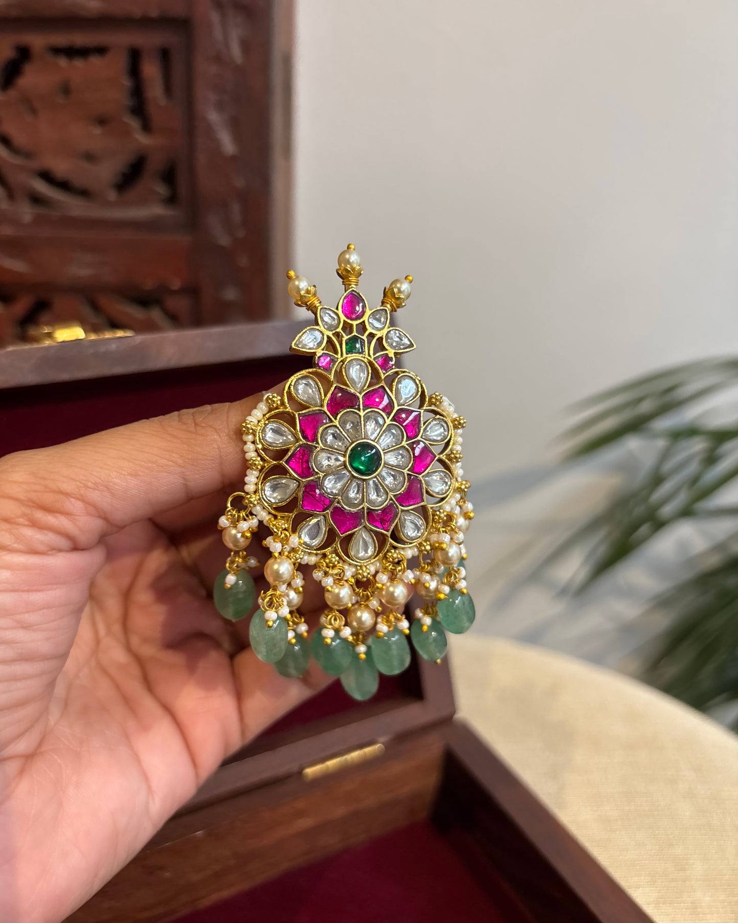 Multicolor Handcrafted Jadau Kundan Floral Hair Pin | HA280